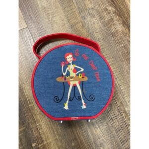 Novelty Denim Vanity Case Train Case Round Cosmetic Makeup Bag‎ Do Me Over Diva